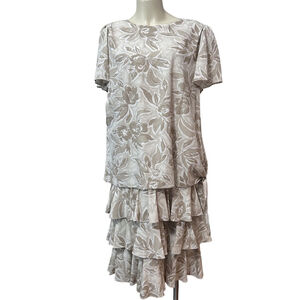 Gilberti Beige White Floral Ruffle Tiered Dress Size 8 Vintage Style